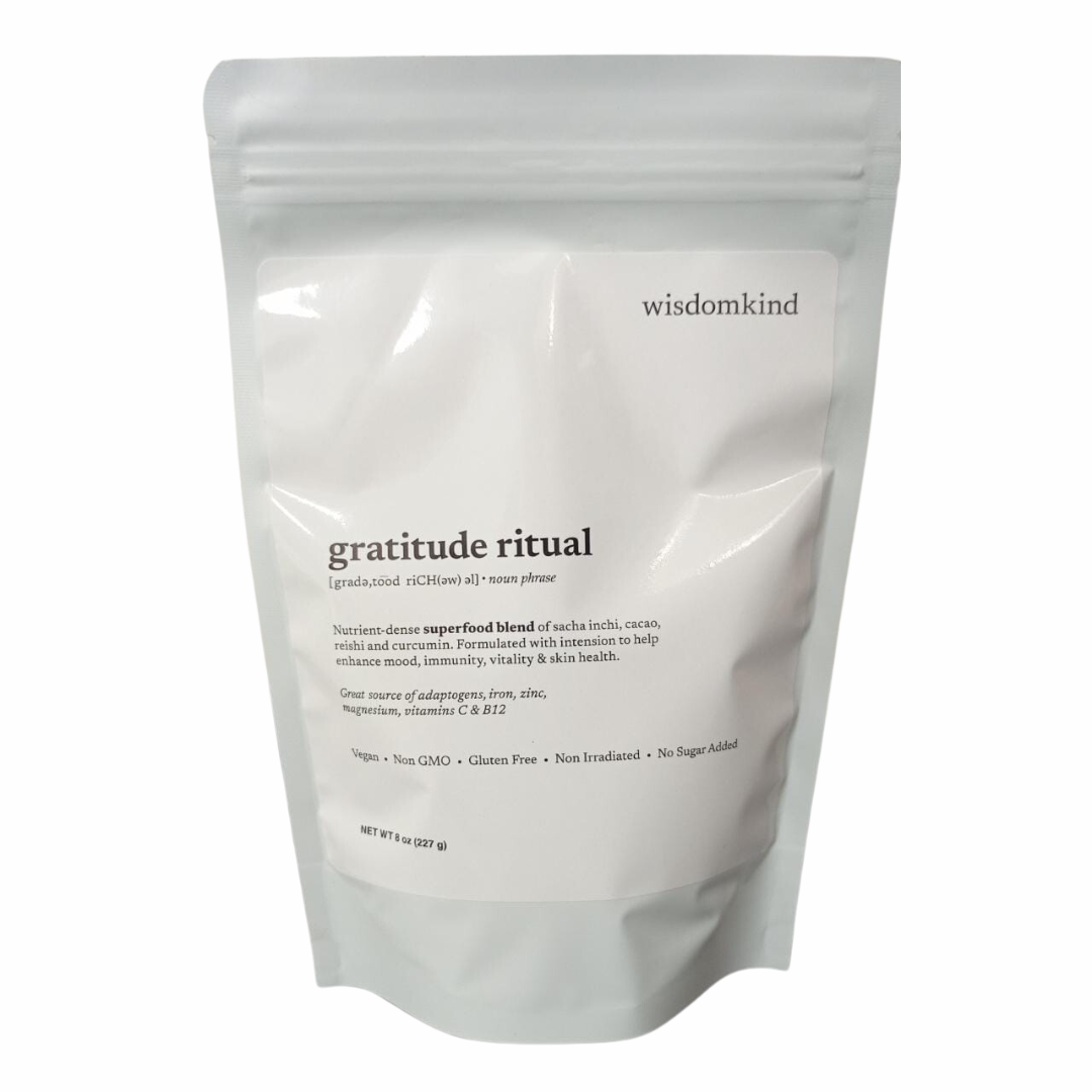 gratitude ritual white pouch with label